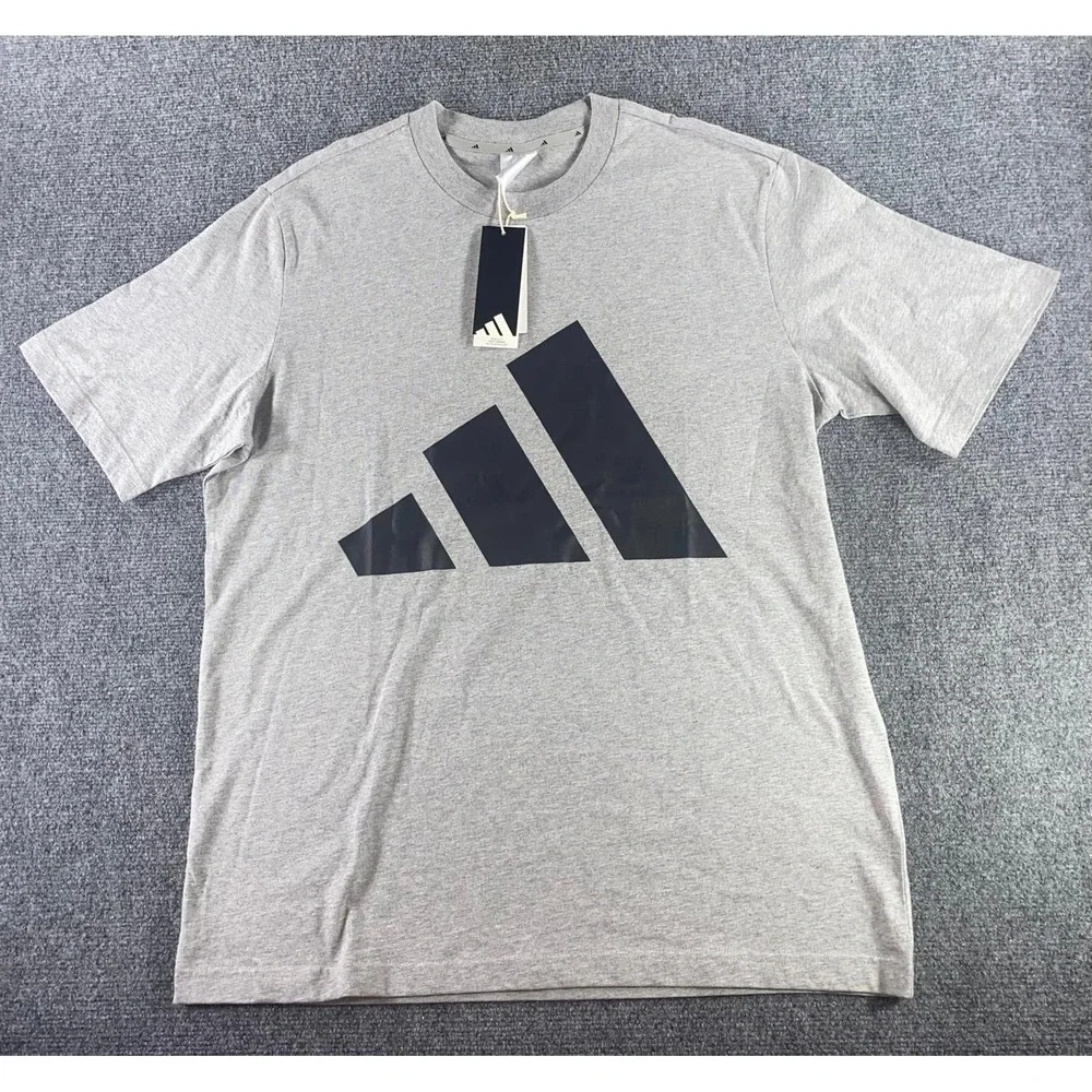 Adidas Mens Future Icons 3-Bar Graphic Tee Heather Grey Black Logo T-Shirt L